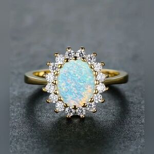 Oval Opal-esque, CZs & Gold Ring